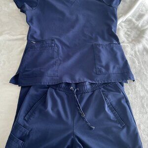 Barco Unify Women's Navy Blue Scrub set Short Sleeve V-Neck Size M/pants Size S